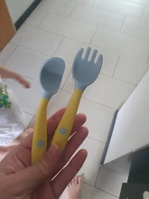 Juego de utensilios de silicona para bebés, cuchara auxiliar para aprender a comer, tenedor suave y flexible, vajilla para niños pequeños