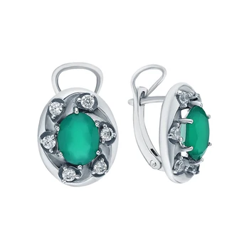 

Silver earrings with cubic zirconia and agate sunlight sample 925