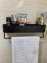 Black Bathroom Shelves Rack Towel-Bar Wall-Shelf Shower-Storage Kitchen Aluminum Space