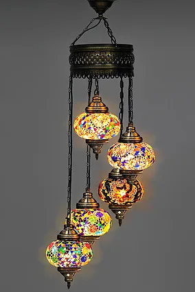 

Multicolored Turkish Handmade 5 ball mosaic chandelier new unique FREE SHIPPING