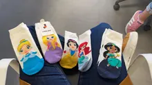 Calcetines de princesa de Disney para mujer, medias coreanas de dibujos animados, tobilleras divertidas, calcetines de algodón para chicas, calcetines cortos de tubo para adultos, 1 par
