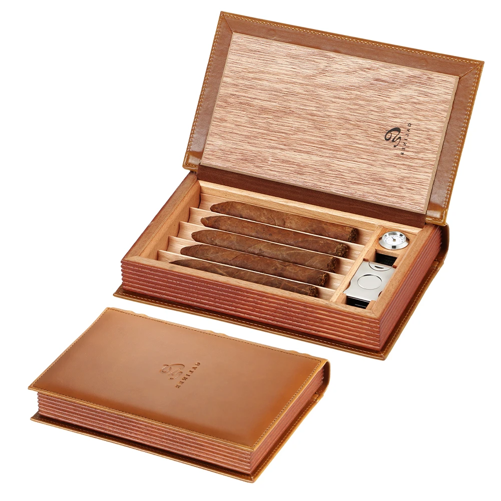 GALINER Cigar Box Travel Cigar Case Humidor Spain Cedar Wood Leather