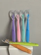 Gran oferta cuchara de silicona suave cuchara de detección de temperatura de Color caramelo herramientas de alimentación de alimentos para niños