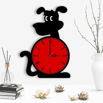 

F Cute Dog Design Wooden Wall Clock