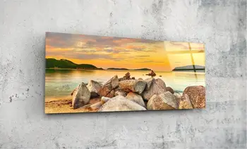 

Beach Coast and Rocks 92x36cm Glass Table Glass Painting Printing Glass Table