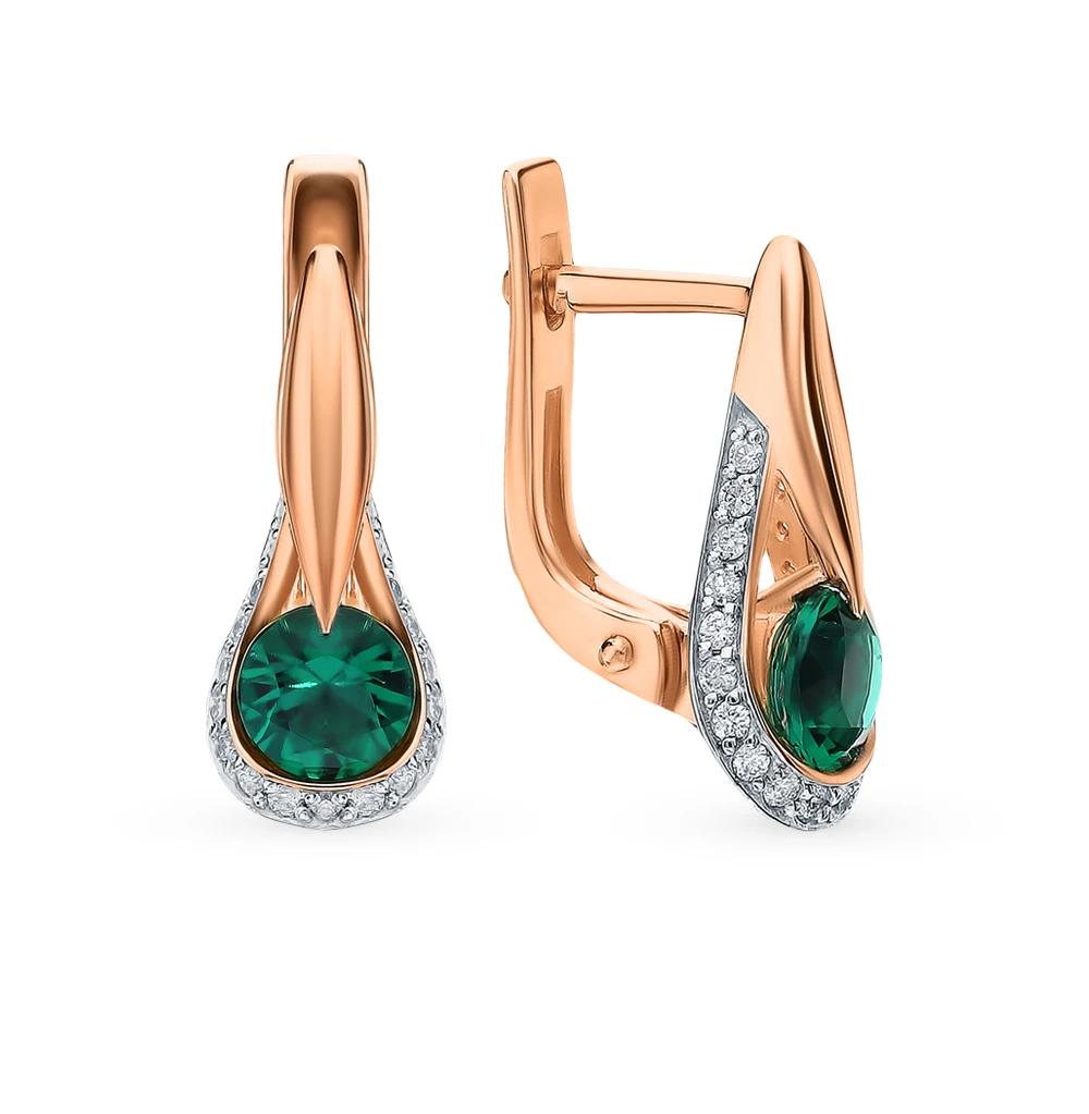 Gold earrings with emeralds and diamonds sunlight sample 585 | Украшения и аксессуары