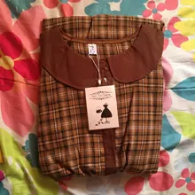 Plaid Dress Peter-Pan-Collar Long-Sleeve Autumn-Style Mori-Girl Cute Kawaii Fashion Lady