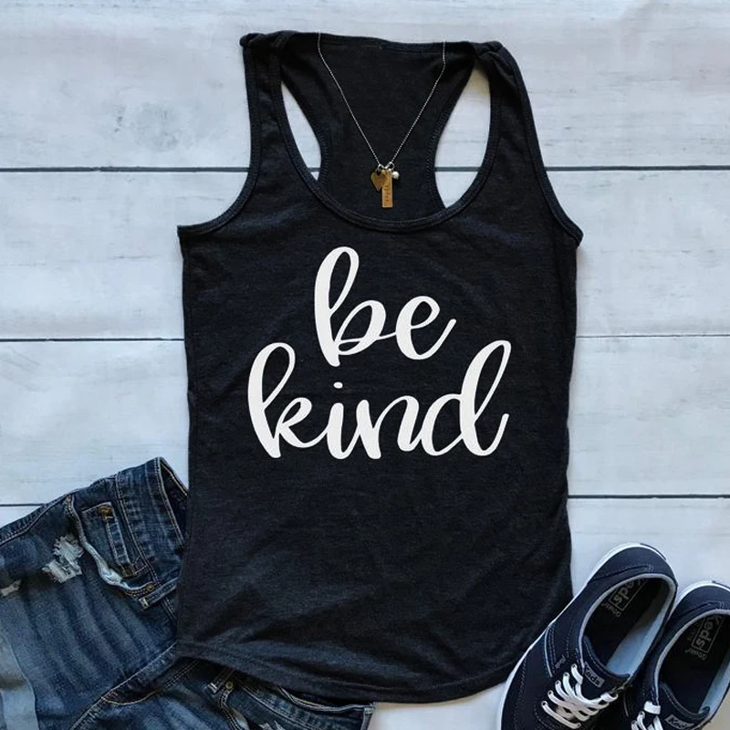 black-white text Жилет Be kind летняя майка без рукавов топы женские Кристиан рейсербэк Хлопок Графический Футболка для тренировок вид Несс Винтаж лозунг майка - Цвет: black-white text