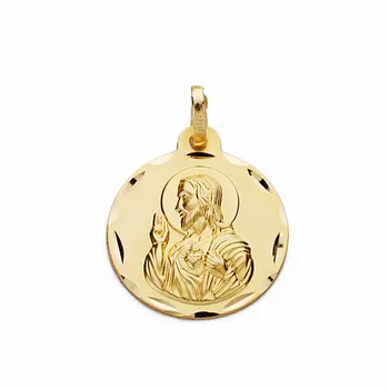 

Medal 18k Gold Heart of Jesus 18mm. Carved carved [AA2490]