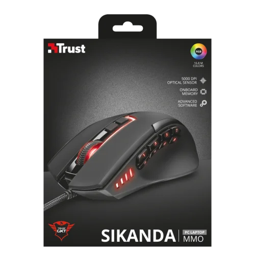 Игровая проводная мышь 21726 Trust GXT 164 SIKANDA MMO до 5000 dpi 12 клавиш 4 профиля