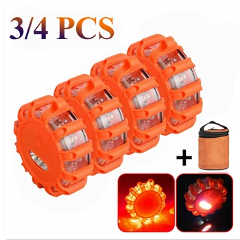 

3/4X LED Road Flares Flashing Warning Emergency Disc Lamp Roadside Safety Lights