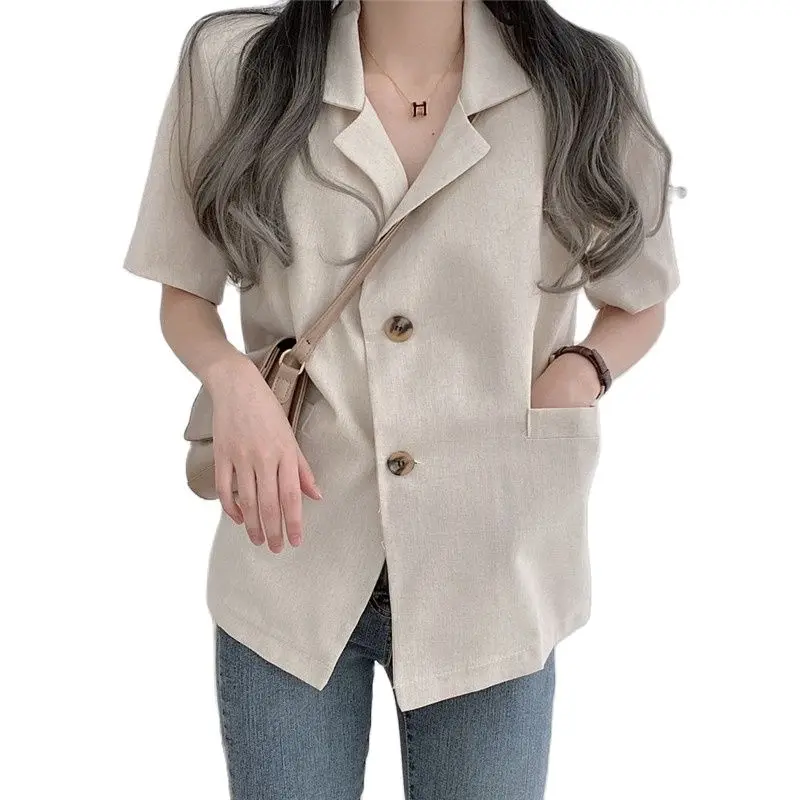

2022 female tailored suit short blazer short sleeves cotton Linen
