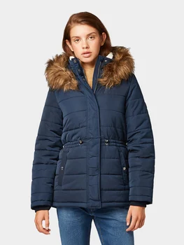 

Women's jacket Tom Tailor Winter women jacket, fashionable womens parka with cotton lining warm outerwear women jacket Casual Coat, hood with fur.