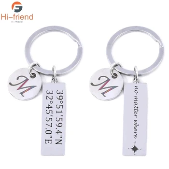 

Custom Name Keychain Coordinates GPS Keychain Latitude Longitude Stainless Steel Keyrings for Couples Women Men