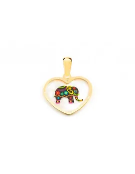 

Pendant Gold Heart Pearl with elephant enameled (9kts)