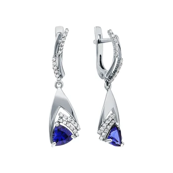 

Silver earrings with cubic zirconia and Sapphire synthetic sunlight sample 925