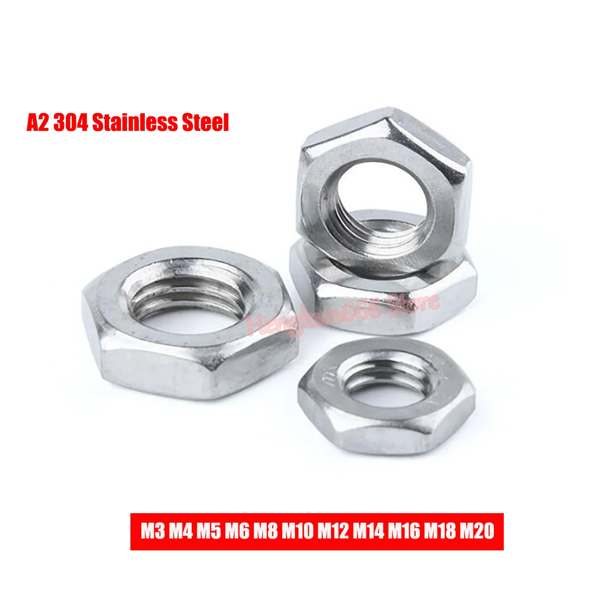 A2 304 Stainless Steel Flat Hex Hexagon Thin Nut Jam Nuts DIN439 M3 M4