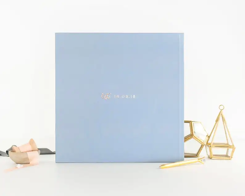 Personalized Rose Gold Wedding Guest Book Landscape wedding sign in book Custom wedding journal Photo Guest Book Dusty Blue