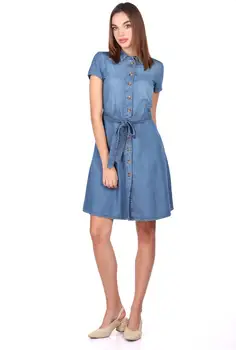 

Belt Detail Button Jeans Dress