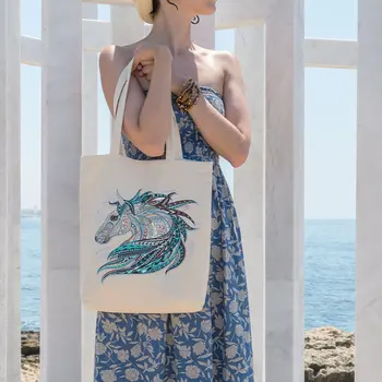 

Angemiel Bag Blue Tone Horse Shopping Beach Tote Bag