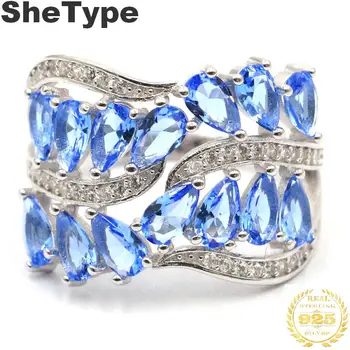 

20x16mm Deluxe 3.8g Created Violet Tanzanite White CZ Gift For Ladies Wedding 925 Sterling Silver Rings
