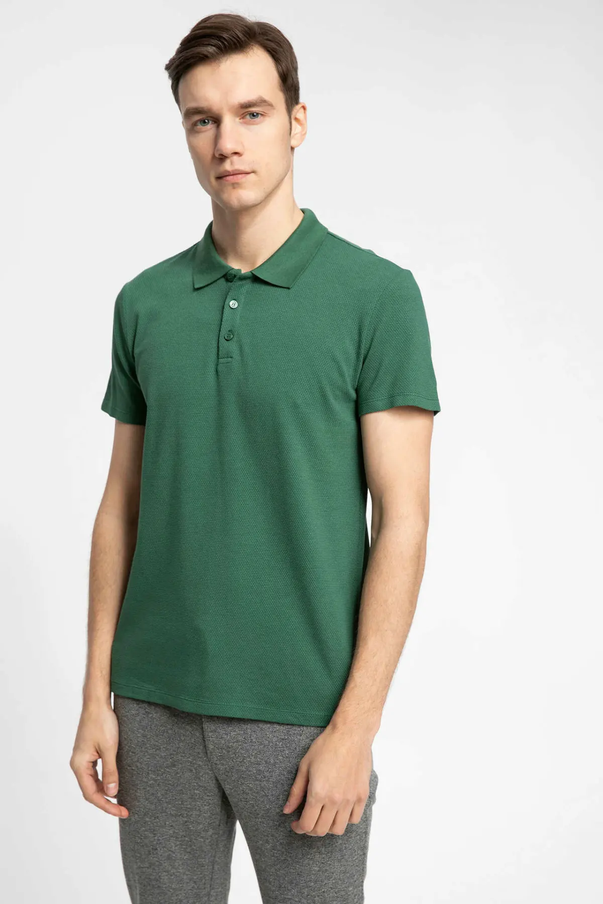 Дефакто мужская Трикотажная Рубашка летняя с коротким рукавом синяя мужская рубашка ткань мужские Смарт повседневные рубашки поло J9905AZ19SPIN131-J9905AZ19SP - Цвет: Зеленый