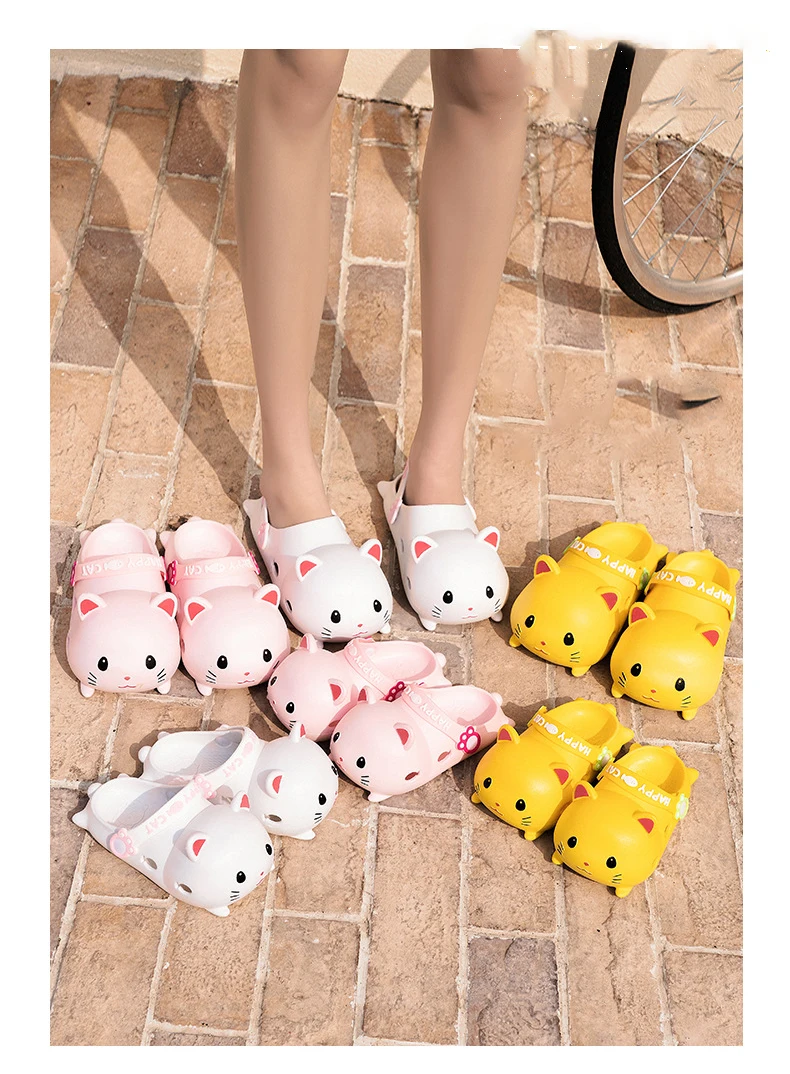 2022 Cute Cat Girls Sandals Soft Thick Bottom Kids Slippers Children Home Bathroom Anti-slip Shoes Baby Outdoor Beach Slides comfortable sandals child