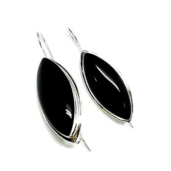 

Sterling silver earrings 925m smooth black stone Oval [AA8912]