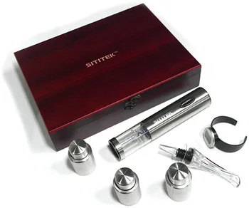 

Gift box for wine "E-wine Deluxe" in wooden case with bottle opener bottle aerator steel vacuum tube gift