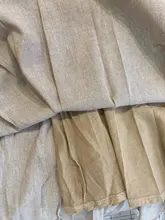 Ladies Dress Puff-Sleeve Square Collar Linen Khaki Vintage High-Waist Casual Summer Women