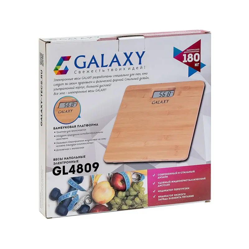Электронные напольные весы Galaxy GL 4809, максимально допустимый вес 180 кг, батарея "CR2032" 1 штука(в комплекте