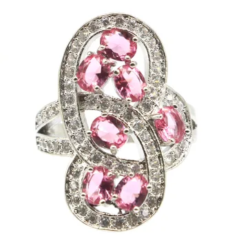 

28x20mm SheCrown Luxury Big Created Pink Tourmaline Zircon Woman's Jewelry Making Silver Rings