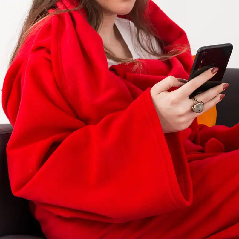 Носимое красное Флисовое одеяло с рукавами сохраняет тепло всегда носить с собой зимой толстое