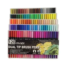 12/24/48/72/120 Цвет тонко пишущие маркерных ручек на водной основе двойной головкой маркеры для эскизов арт для рисования каллиграфии Граффити кисть ручки