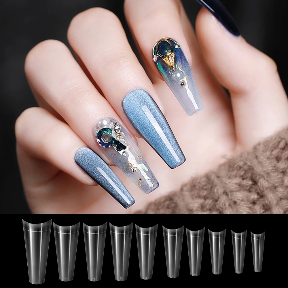 

500pcs bag 10 Size Natural Transparent False Nail Art Tips French Coffin Tips Acrylic UV Gel Nail Polish Manicure