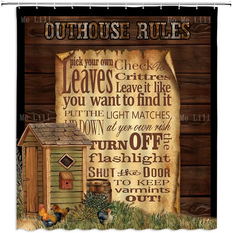 Rimorchio Da Viaggio Con Albero Su Chevron Zig Zag Stripes Rustic Outhouse Rules Legno Vintage Farmhouse Funny Quotes Tende Da Doccia