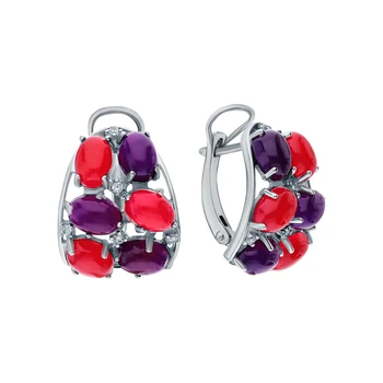 

Silver earrings with cubic zirconia and agate sunlight