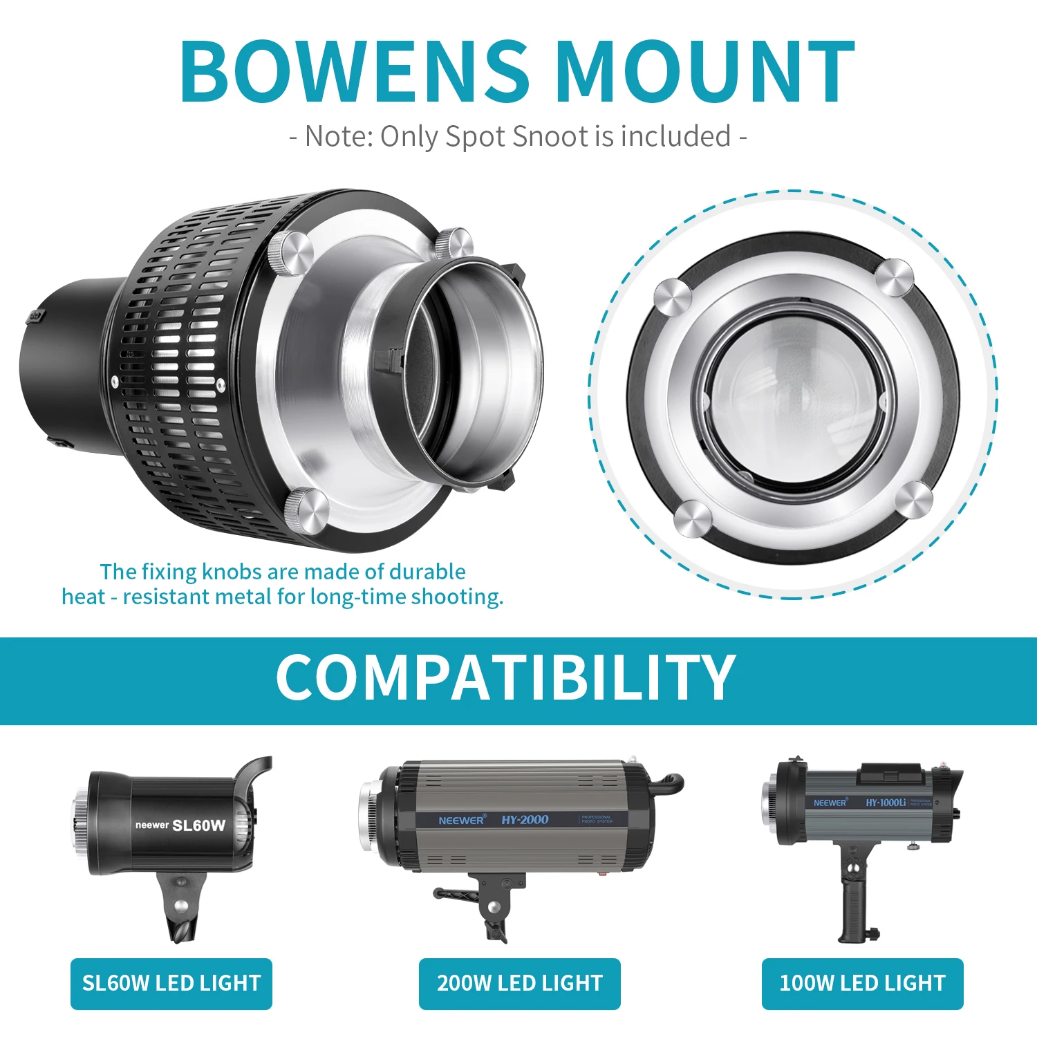 Neewer студия из алюминиевого сплава коническая точка Snoot с креплением Bowens для Monolight