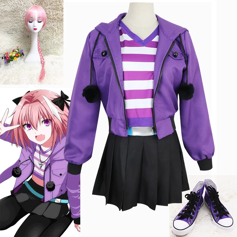 

Fate Grand Order FGO Apocrypha Cosplay Costume FA Rider Astolfo Casual Suit Coat Wigs Shoes Women Halloween Outfit Full Set