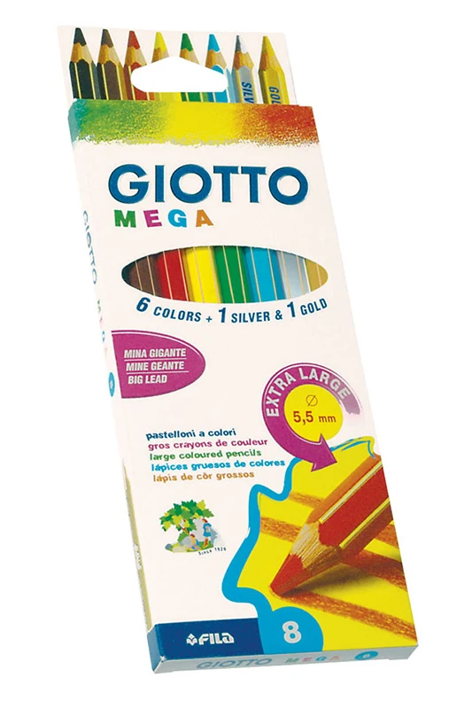 Набор цветных карандашей GIOTTO Mega 5 мм 8 цветов|Цветные Карандаши| |