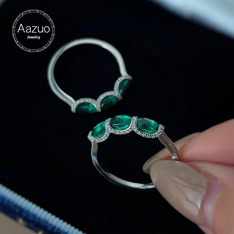 Aazuo Real Solid 18K Pure White Gold Real Diamonds Natural Emerald 0.70ct Rectangular Rings Gifted For Women  Au750 Two-wear Way