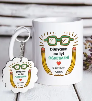 

Personalized World Best Teacher White Mug and Keychain Gift Seti-22