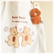 Bolso de hombro de PANA con bordado de ositos de la suerte para mujer, bolsa de lona a rayas, de tela ecológica, bolsas de compras bonitas y suaves