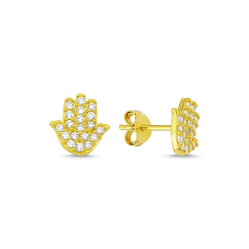 

Silver 925 Sterling Zircon Cubic Zirconia Fatma Master Hand Earring