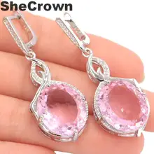 47x19 мм новое поступление 18x15 мм розовый кунцит натуральный CZ подарок для дам серебряные серьги