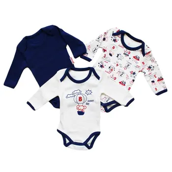 

Baby Boys Girls Romper Cotton Long Sleeve Flying Bubble Cream Navy Blue Piping 3-piece Bodysuit Set Infant Clothing autumn