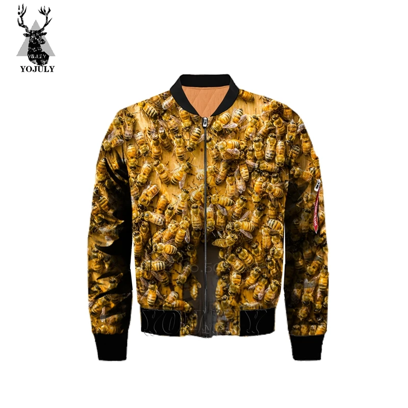 3d принт пчелиная курточка для мужчин животных off white мода утолщаются армии мужчин военная куртка Бомбер хип хоп Уличная теплая куртка J13