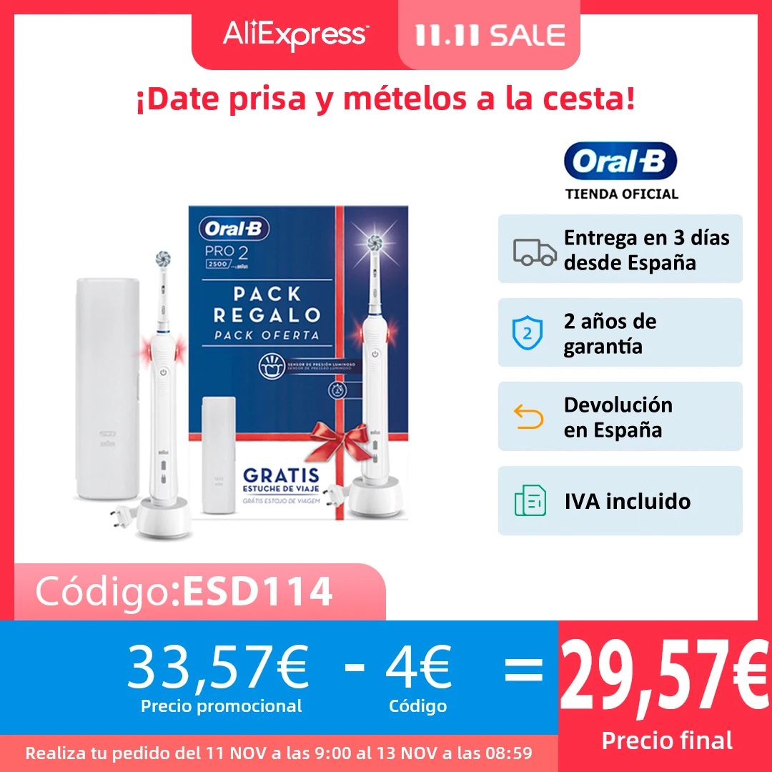 Oral B Pro 2 2500, Cepillo de dientes eléctrico, Cepillo Oral B Eléctrico, 2 Modos: Diario y Cuidado encías, Temporizador - Top 100 hogar y jardín