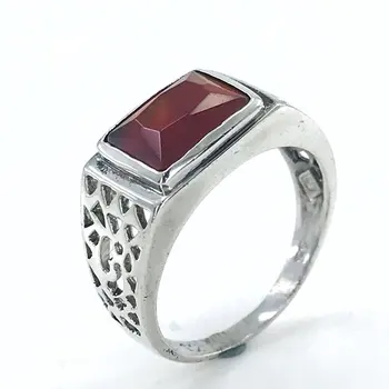 

Baget Cut Agate Elegant Polite Silver Men 'S Ring