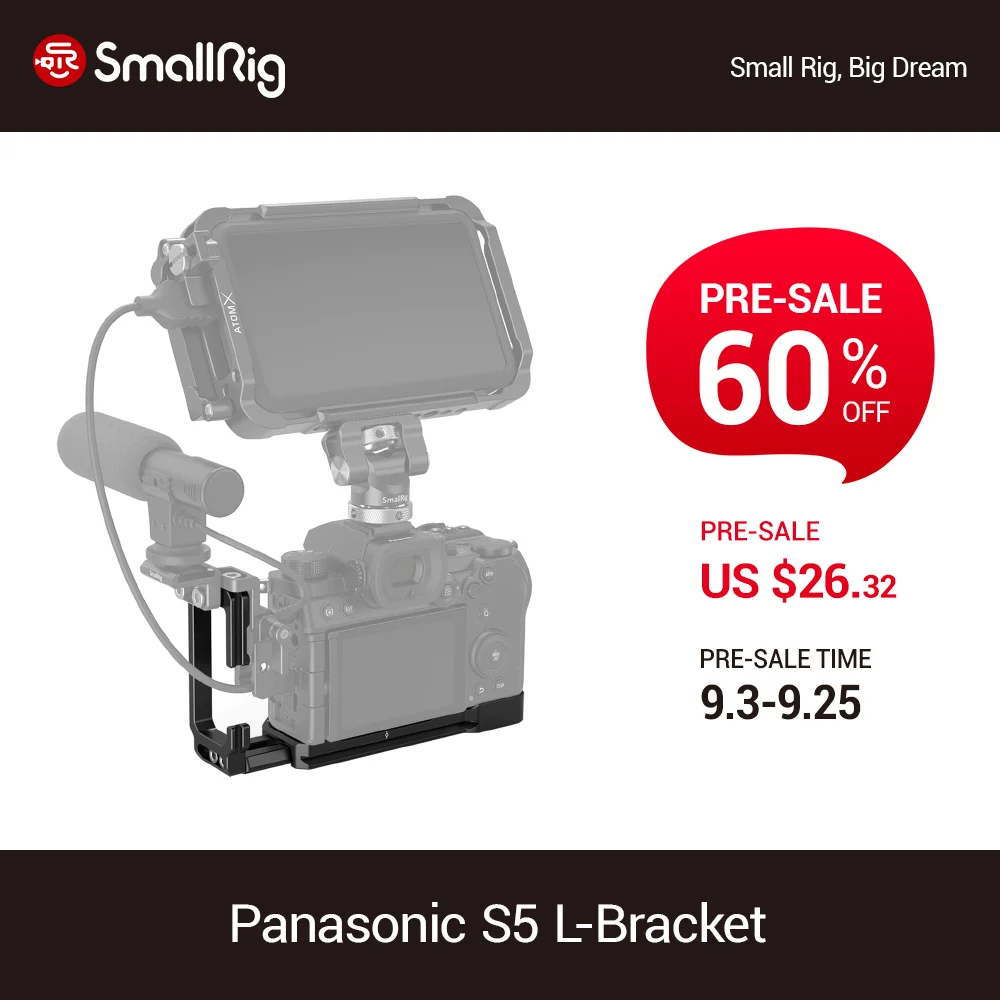 

SmallRig L-Bracket For Panasonic S5 Camera Arca Baseplate & Extendable Side Plate Quick Release Tripod Mounting Plate 2984